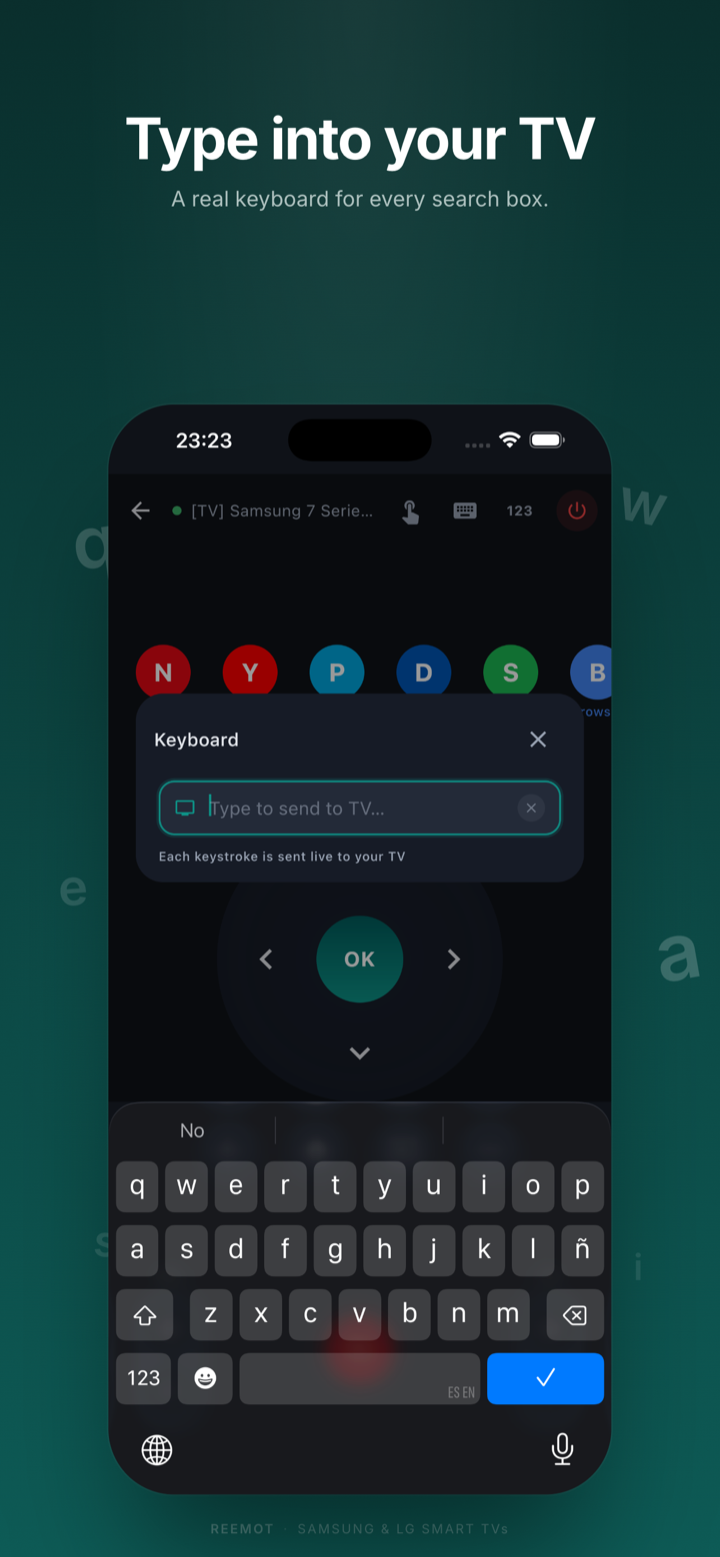 Reemot on-screen keyboard sending text directly to the TV